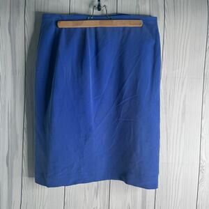 Vintage 90s Dress Barn Pencil Skirt Blue 100% Silk zipper lined Size 11